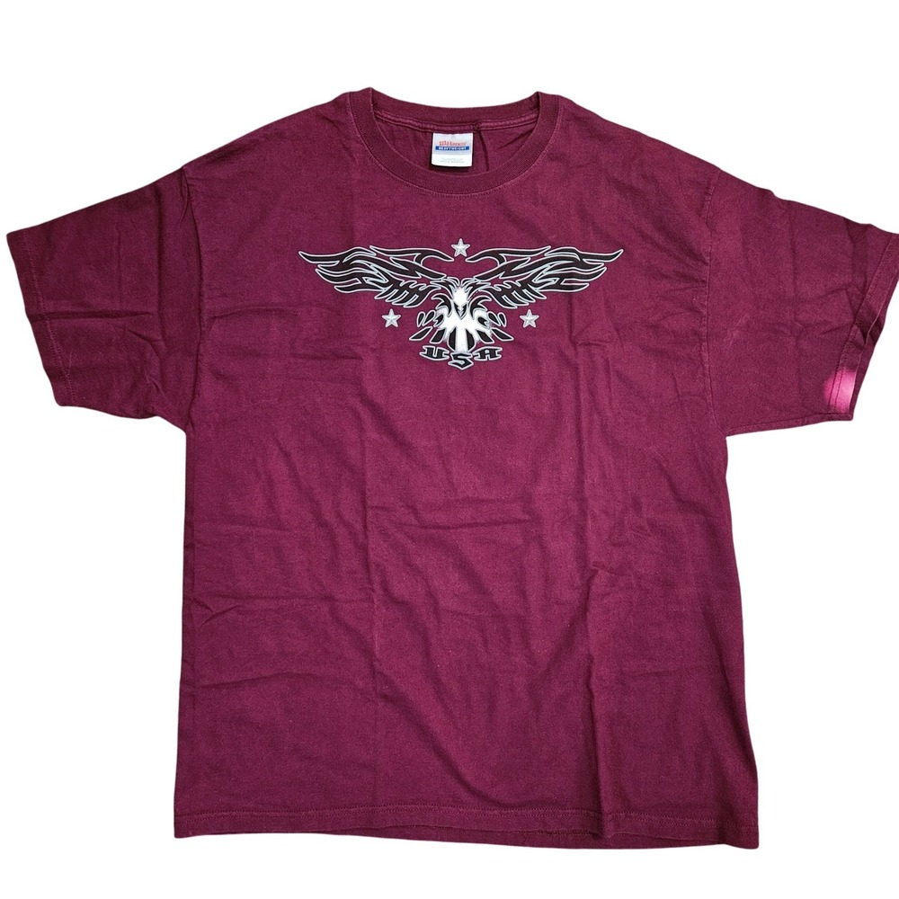 Vintage Hanes Men's USA Eagle Burgundy Heavyweight T-Shirt | Size XL (46-48)